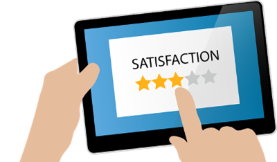 Graphic of a hand selecting a star rating on an Ipad.