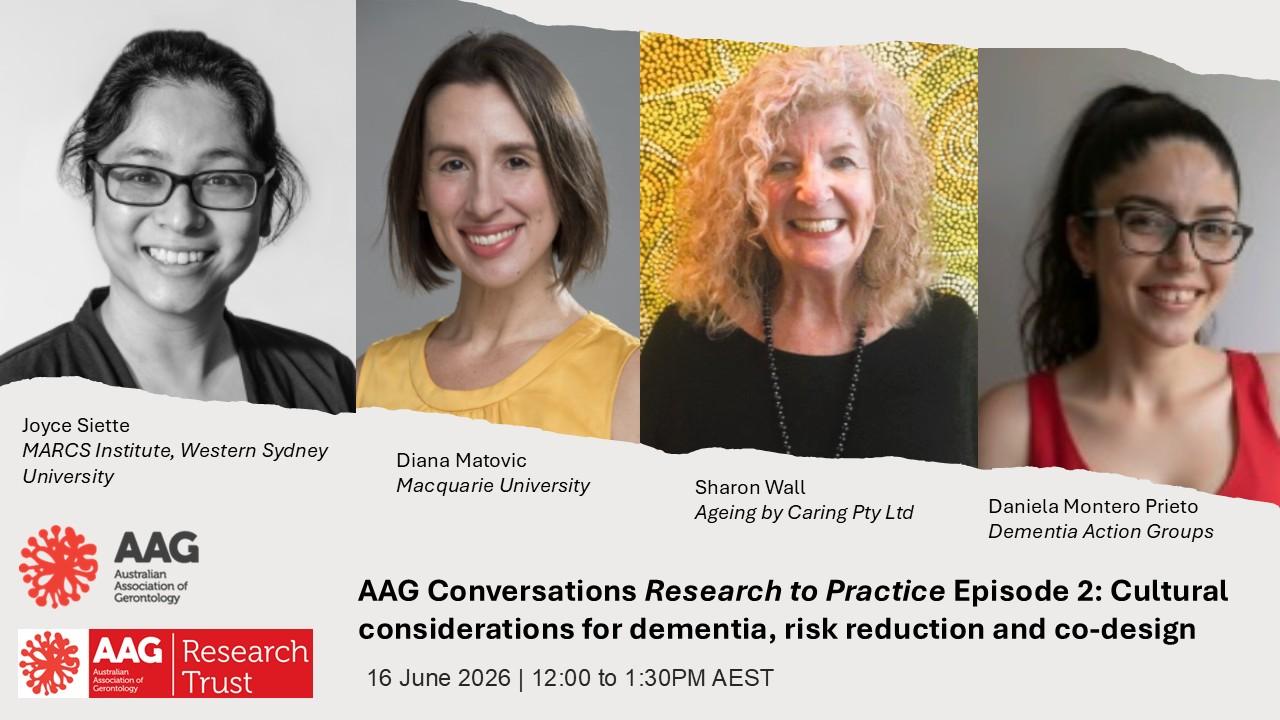 AAG Research Trust promotional image for Research to Practice Episode 2 on 16 June 2026 featuring speaker images