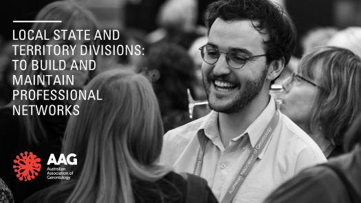Image of AAG members networking with the caption: Local state and territory divisions to build and maintain professional networks